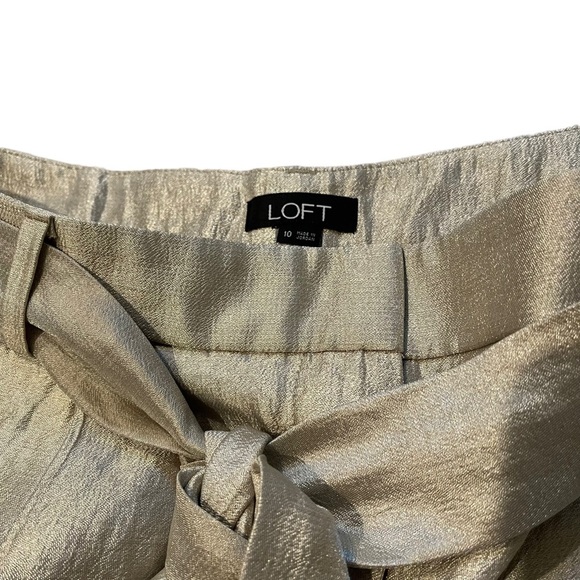 LOFT Champagne Shimmer Pleated Tie Waist Shorts - Picture 10 of 11